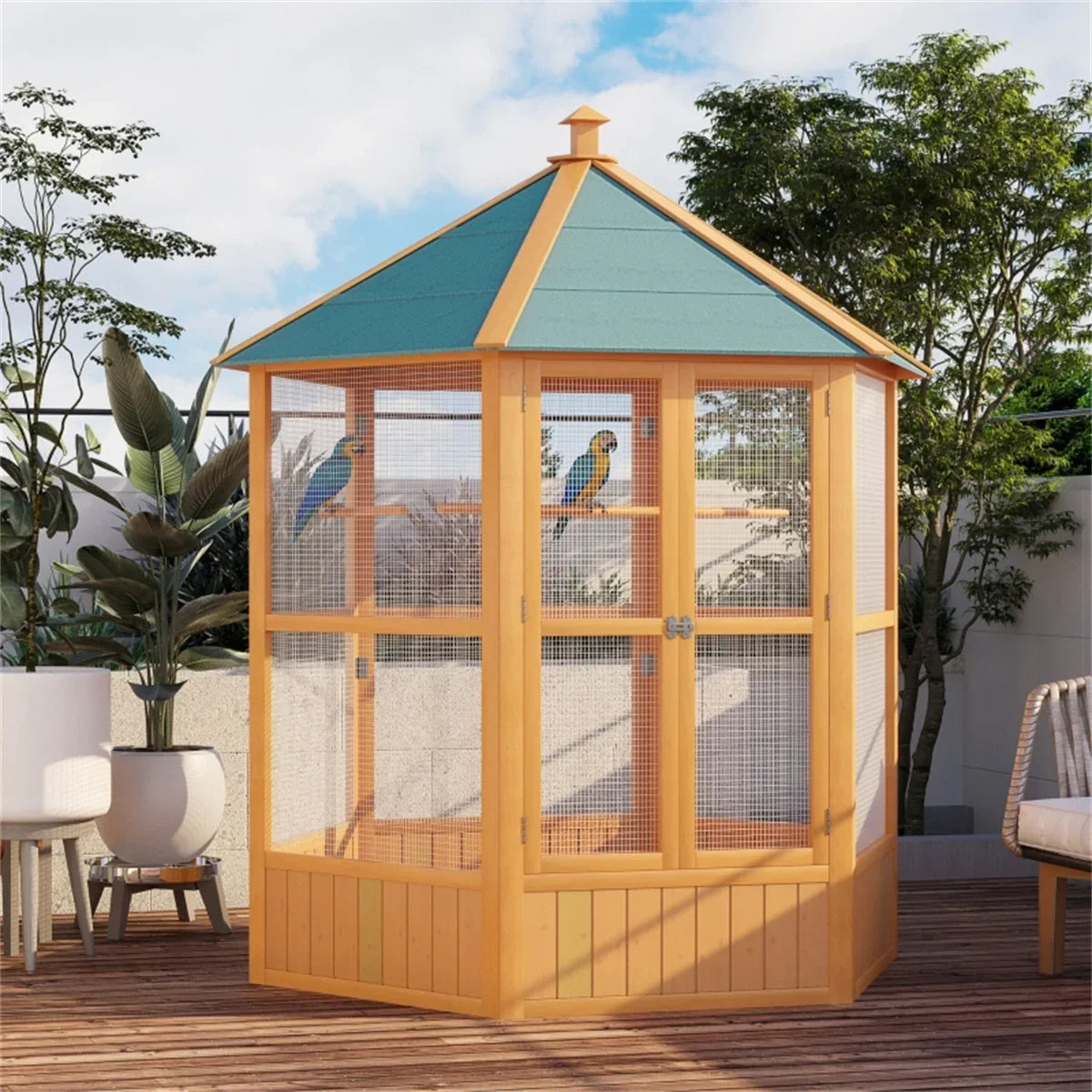 NONECN Wooden Birdcage Outdoor Aviary With Pull Out Tray