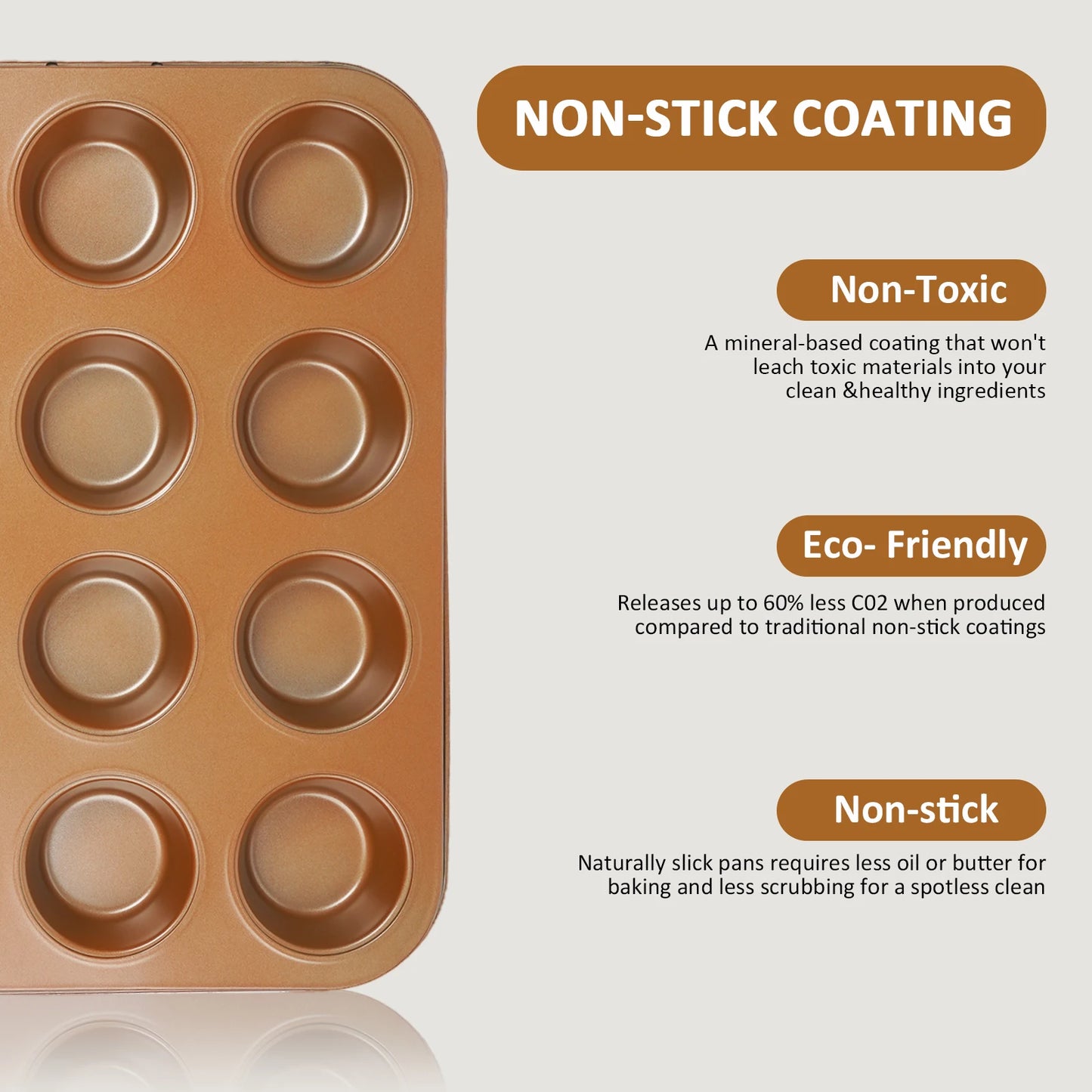 KOOMADE 10Pcs Nonstick Carbon Steel Bakeware Set Copper Coated Baking Pans Cookie Sheet Muffin Loaf Round Square Roasting Tray Oven Safe Dishwasher Safe Kitchen Baking Utensils