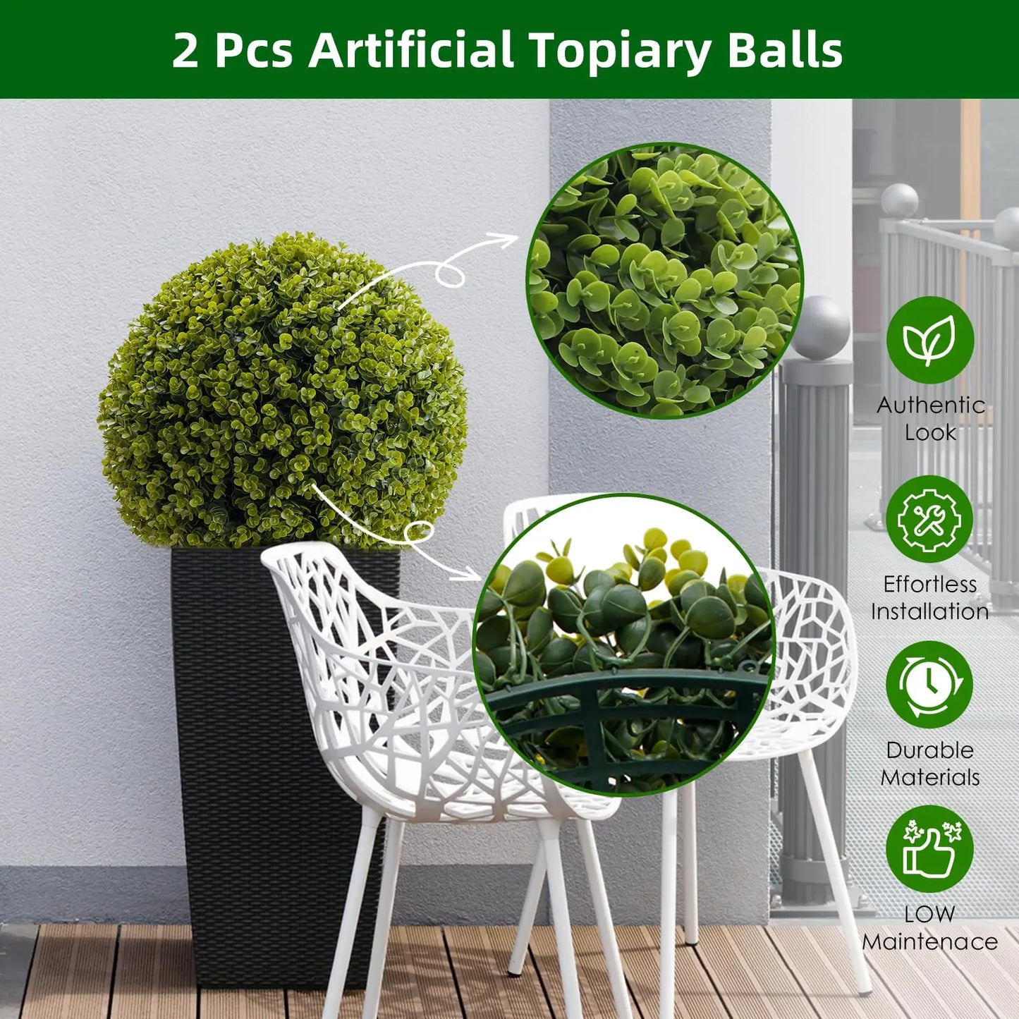 StudysetCN Artificial Outdoor Topiary Balls Set Of 2
