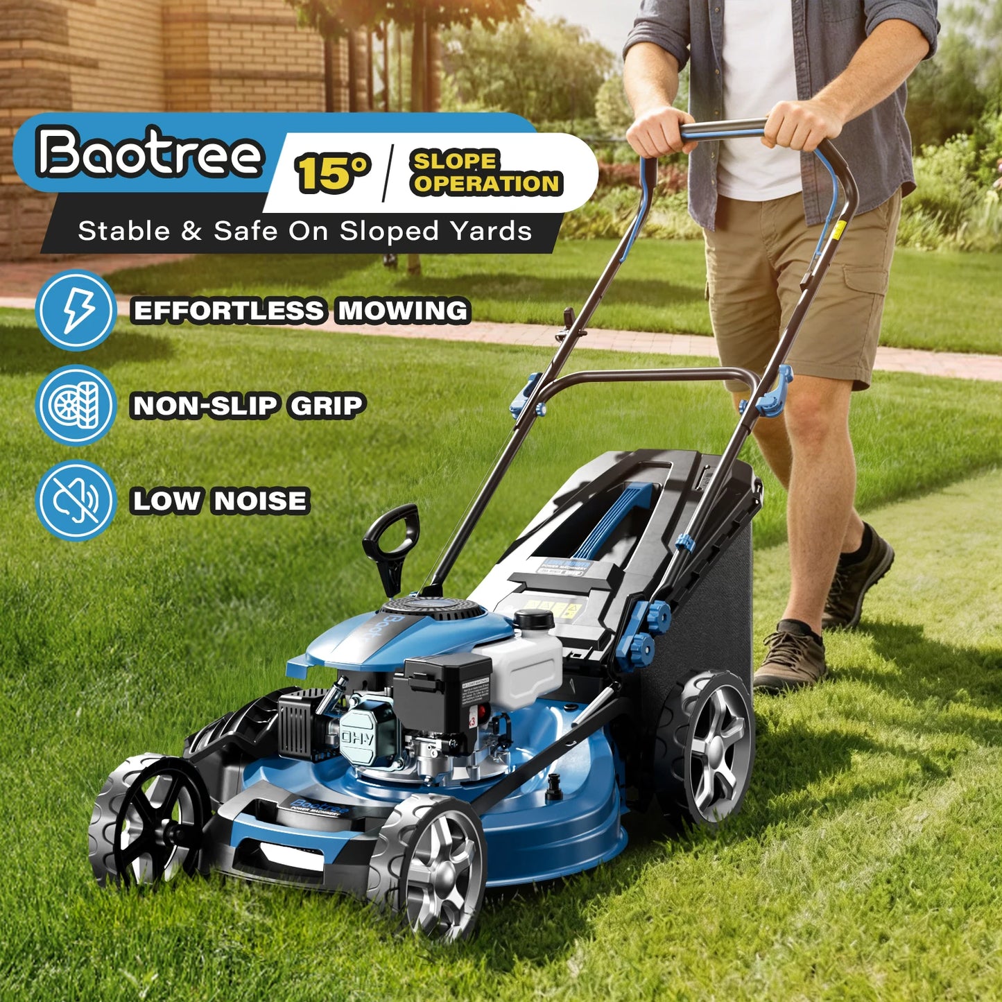 201cc 4-Stroke 2800RPM Self-Propelled Gas Lawn Mower, 21" Cutting Deck Gas Powered Hand Push Lawn mower, 7 Levels Adjustable Cutting Height, 3-in-1 Functions (Bagging, Mulching and Side Discharge) for Medium Large Yard