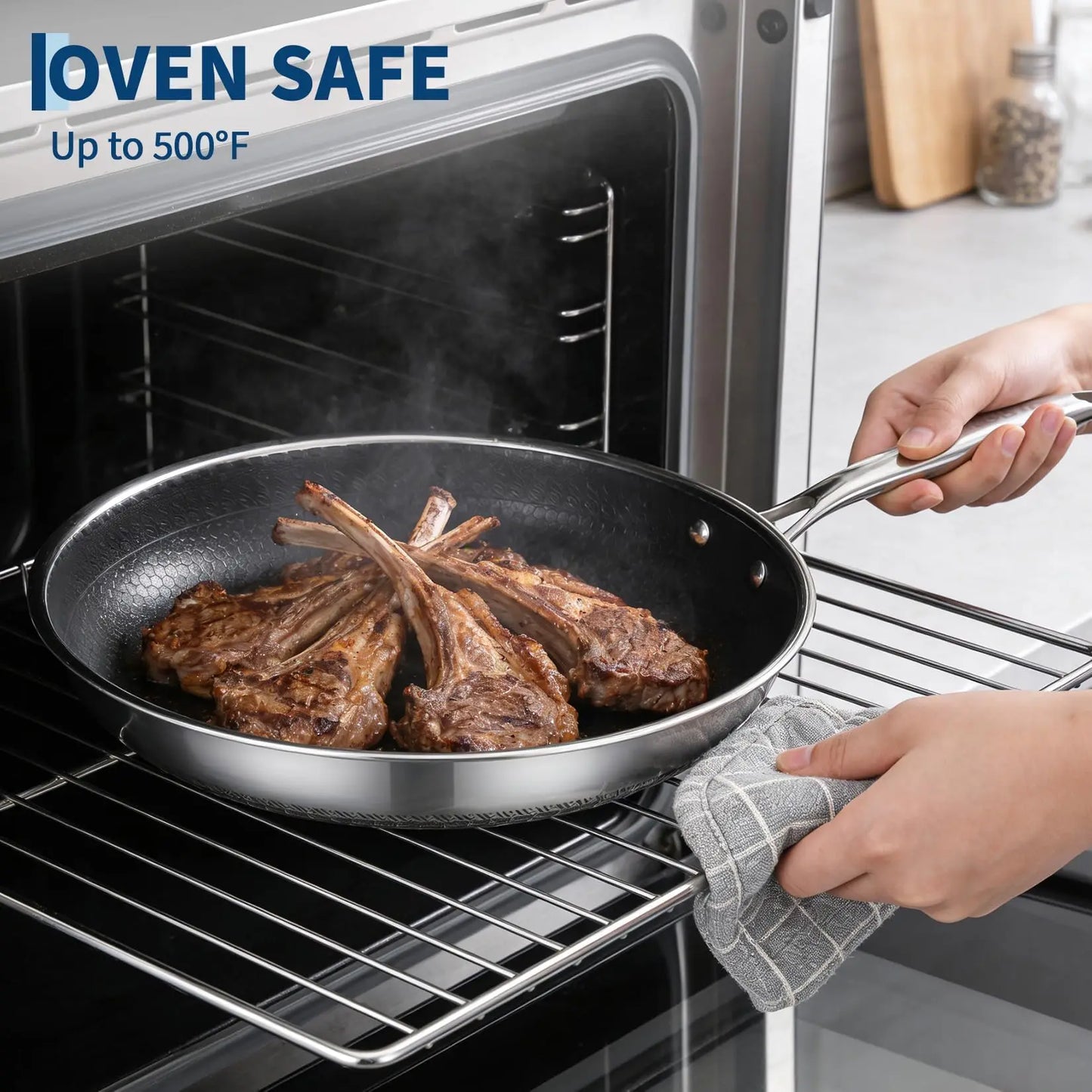 HiMISS Tri Ply Nonstick Stainless Steel Frying Pan Set Lids