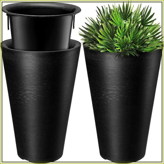Set Of Two Tall Outdoor Planters Resin With Drainage