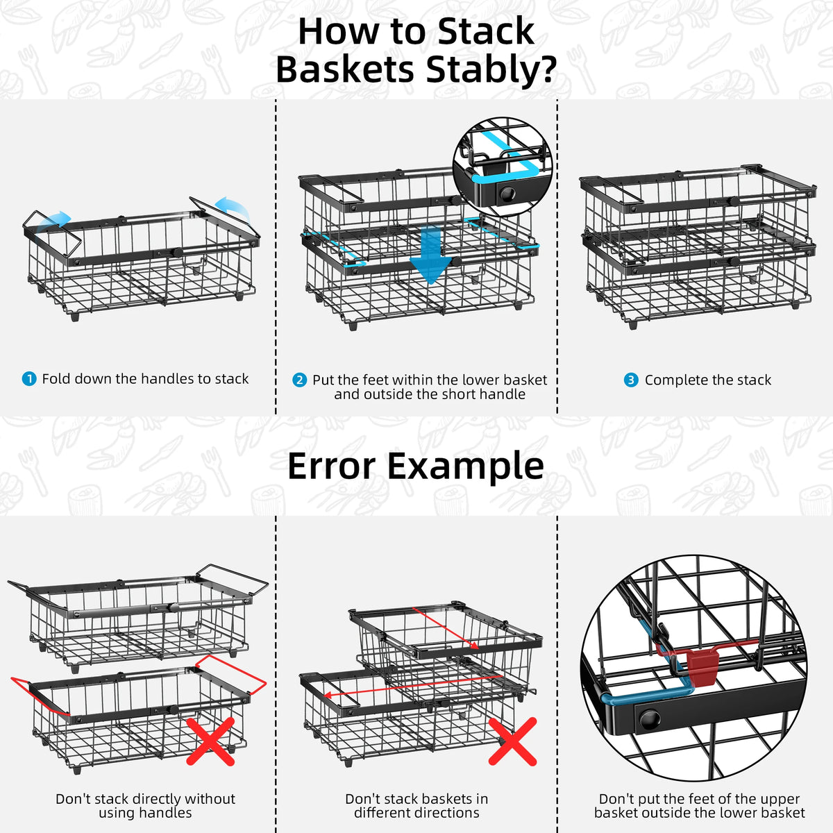 2/4 Pack Expandable Chest Freezer Basket Organiser, Stackable Metal Wire Kitchen Storage Boxes with Fold Down Handles, Pantry Freezer Storage Bins for Bulk Meat & Frozen Food