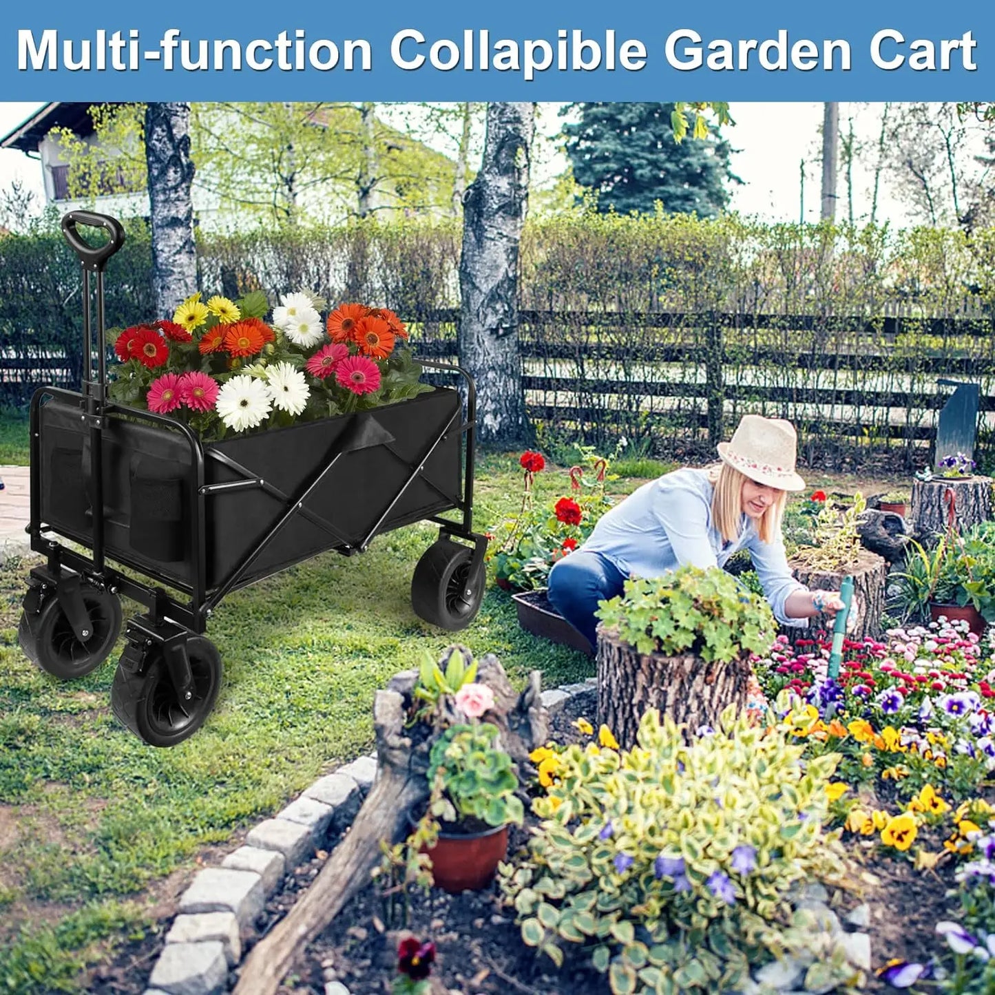 NONEL Collapsible Folding Wagon With Wheels For Camping Outdoor Activities