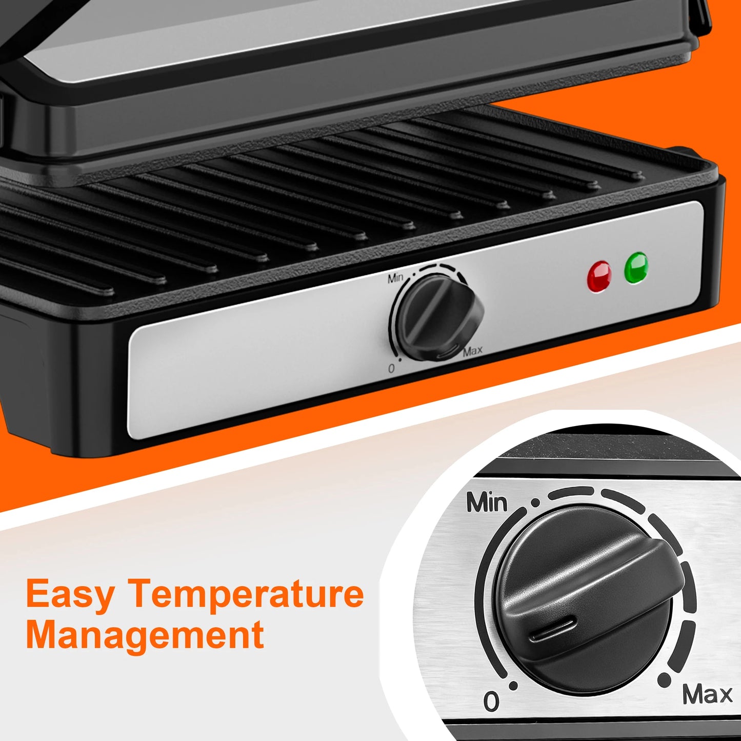 2-Slice Sandwich Maker, 900W Indoor Grill & Panini Press, Adjustable Temperature Control, 180° Flat Opening, Cool-Touch Handle, Kitchen Appliance Gift
