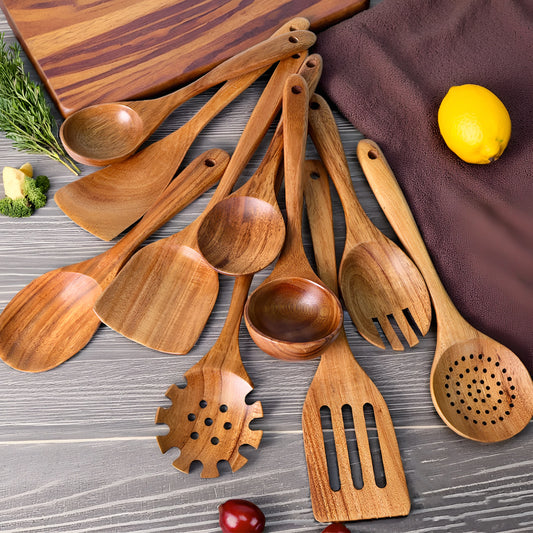 Solid Wood Kitchen Utensil Set 10 Piece For Cooking