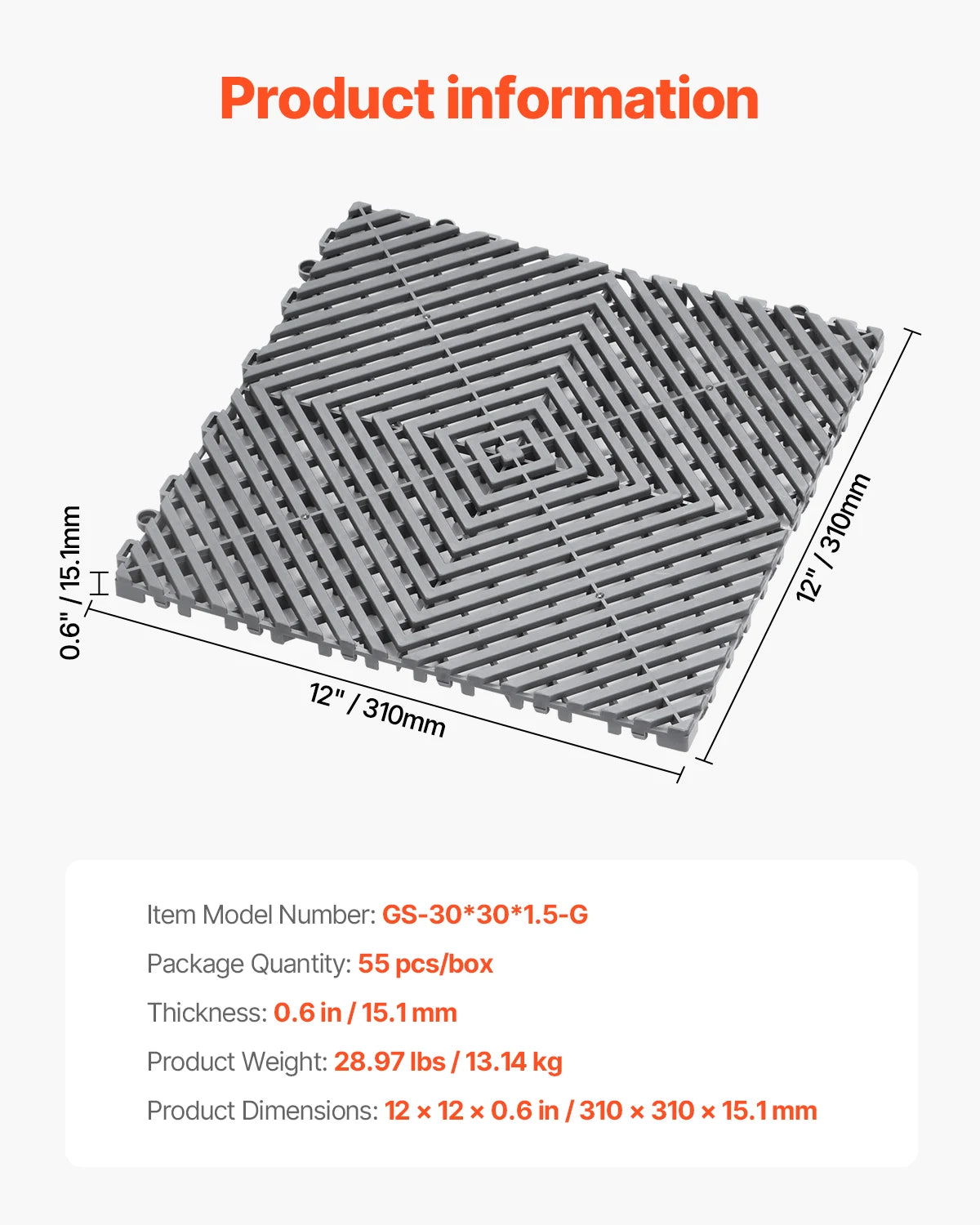 SucceBuy Interlocking Drainage Mat 12inx12in 12/24/40/50/55 Pcs Splicing Mats Non-Slip PP Drainage Floor Tile & Shower Mat