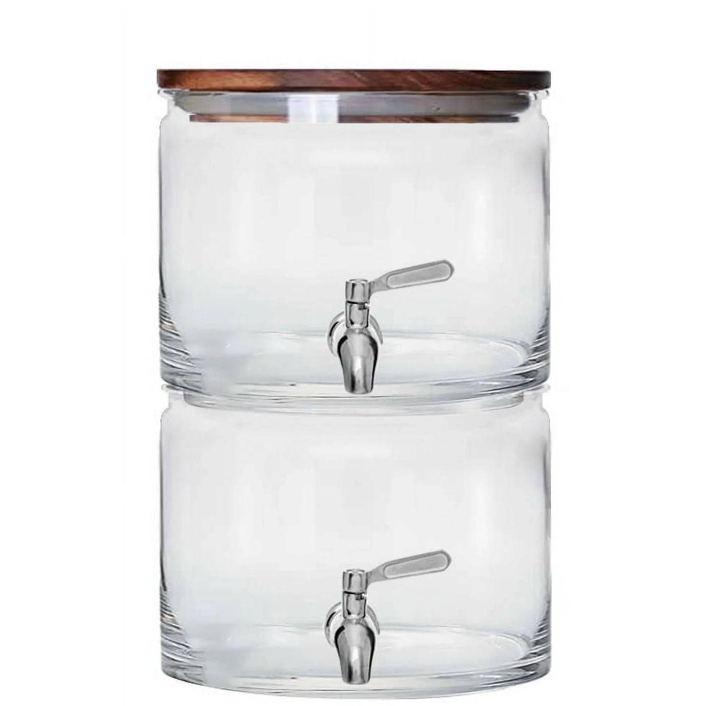 Stacking Glass Beverage Dispenser Acacia Wood Lid Easy Pour Spigot
