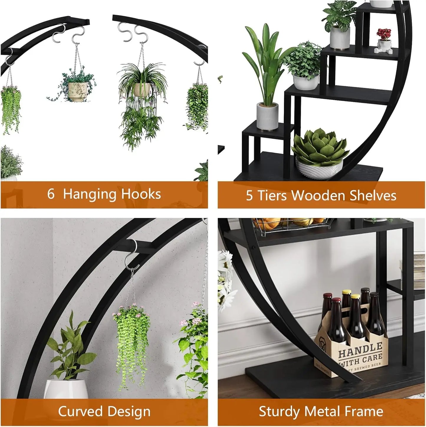 TWISTER.CK 2-Pack 5-Tier Indoor Half Moon Metal Plant Stand