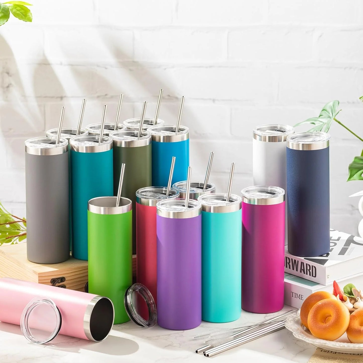 Slim Insulated Tumblers With Lids And Straws Stainless Steel