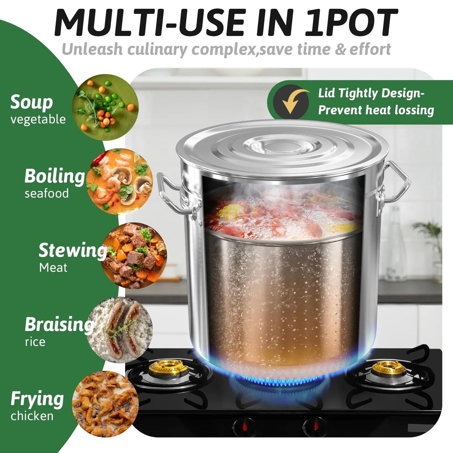 JETTING Stainless Steel Seafood Boil Pot With Lid And Strainer