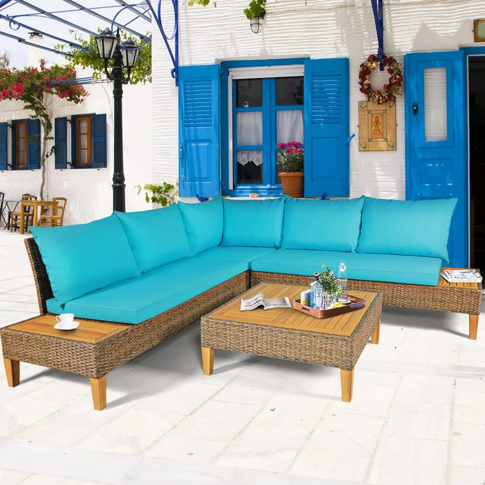 Eight Piece Rattan Patio Sofa Set With Cushions All Weather