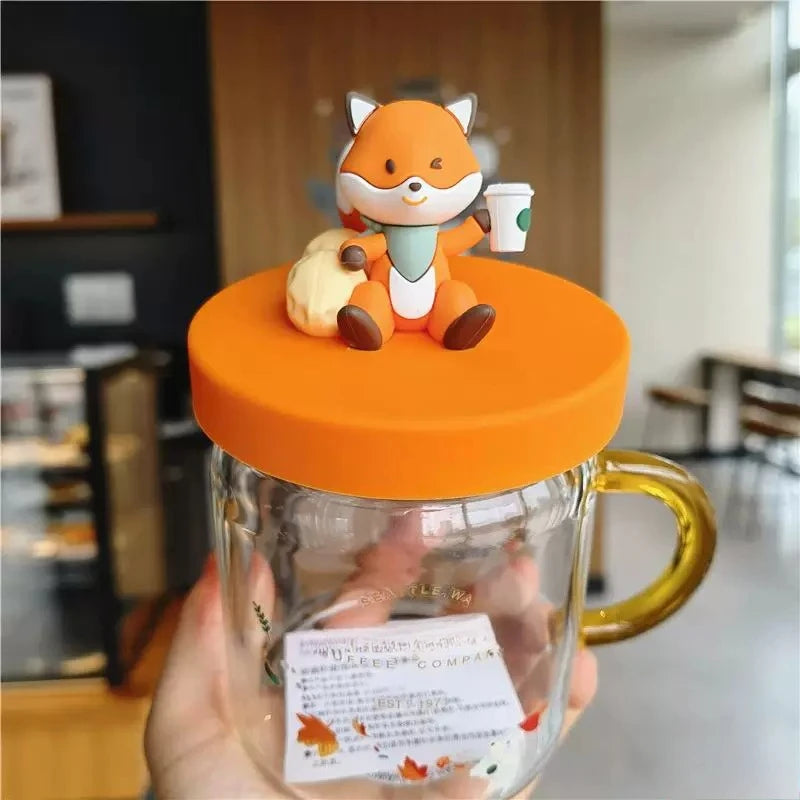 Autumn Forest Fox Glass Cup Cartoon Cover Heat Resistant