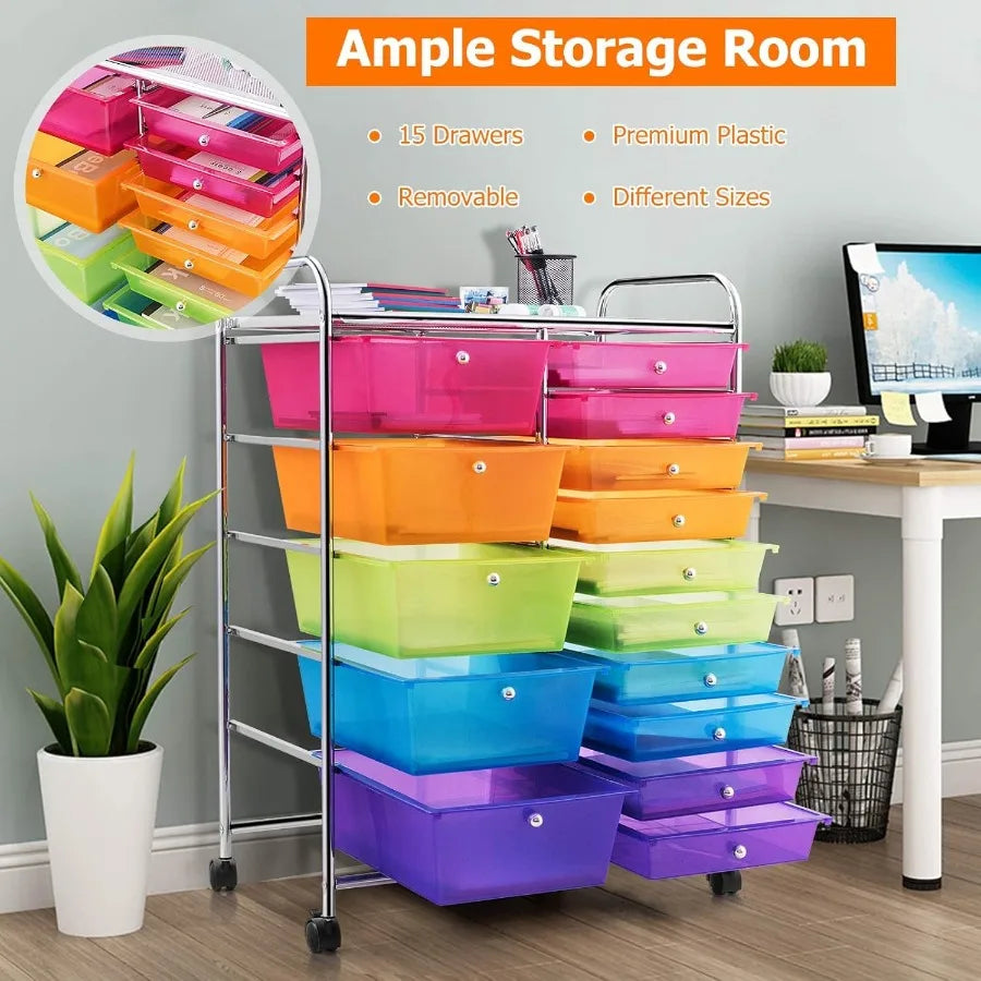 Giantex 15-Drawers Rolling Storage Cart, Mobile Book Paper Organizer Utility Trolley With Wheels, Ideal For School, Office, Home
