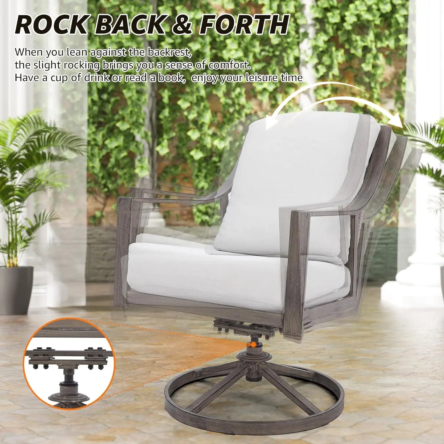 Outdoor Dining Set With Swivel Rocking Chairs And Round Table Umbrella Hole