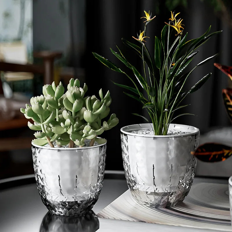 Self Watering Flowerpot With Automatic Water Absorption Dual Layer Design
