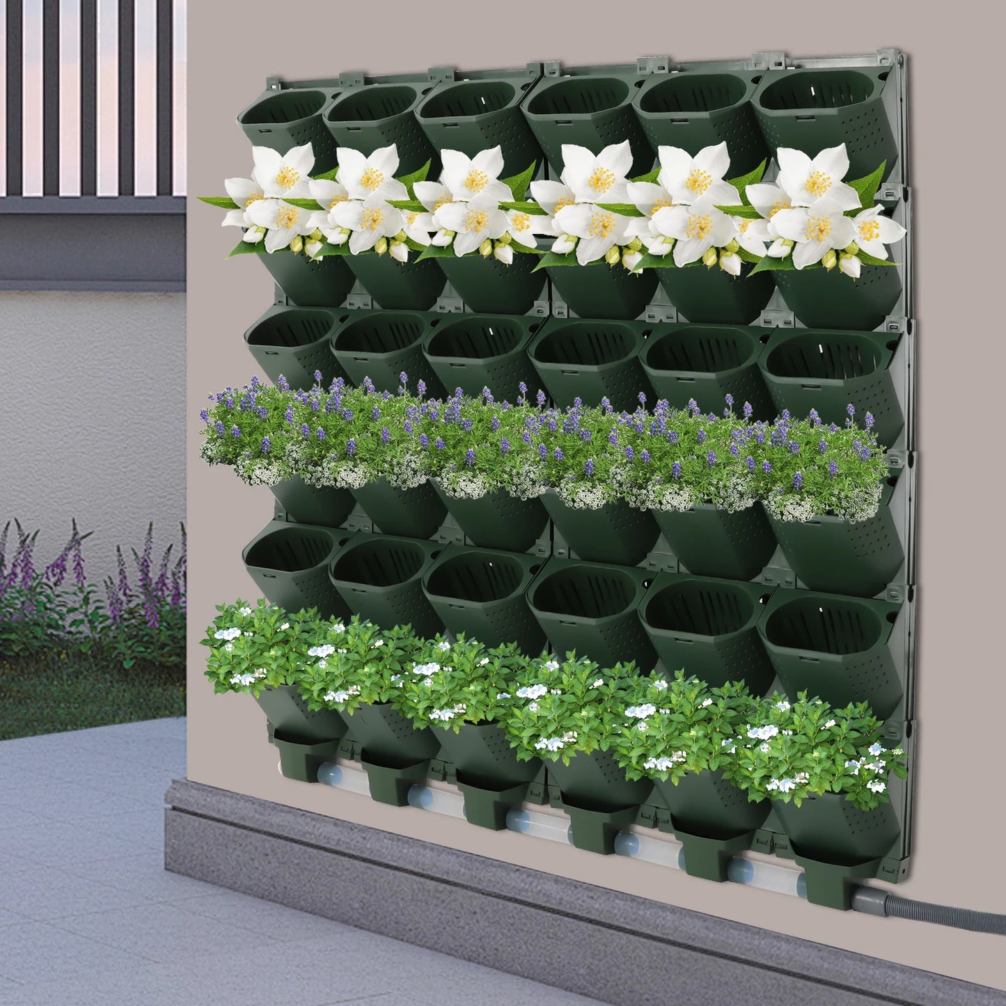 Self-Watering Hanging Flower Pot Set With Timer For Wall Mounted Vertical Garden