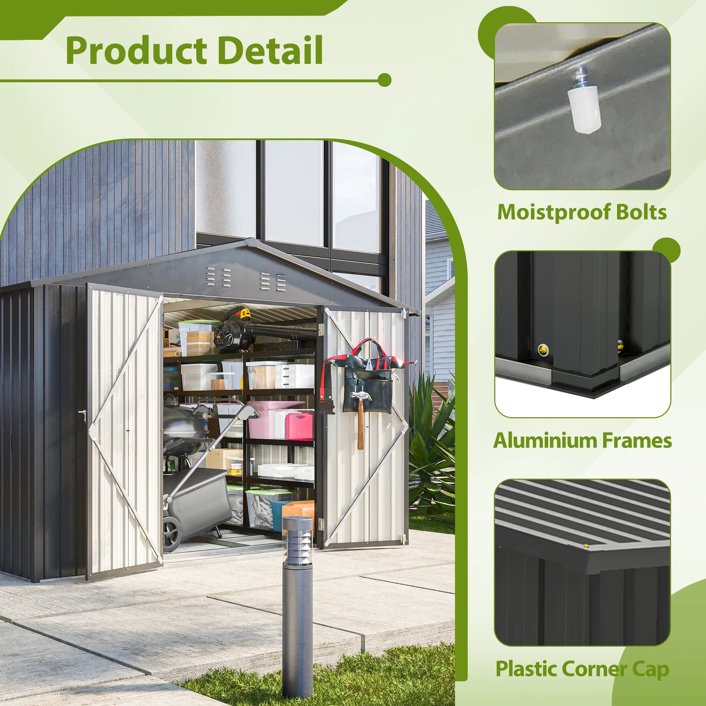 Outdoor Storage Shed 10x8 FT All Weather Metal Shed with Lockable Doors Garden Tool Shed for Patio Backyard Lawn Black
