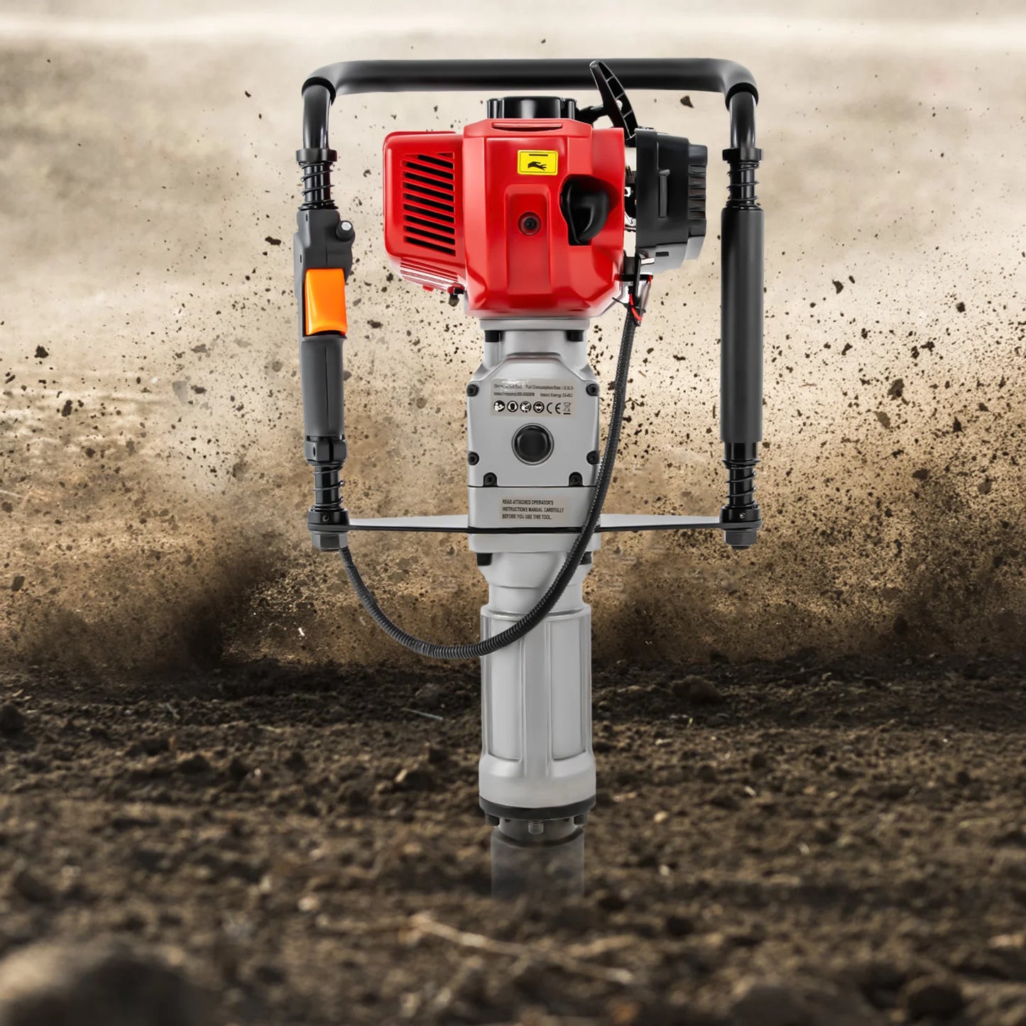 52CC 2-Stroke Gas Post Driver, 1900W Heavy Duty Pile Driver with 2 Driving Heads (55mm/70mm), Anti-Vibration Petrol Piling Tool for Fencing, Farm, Construction (1L Tank)