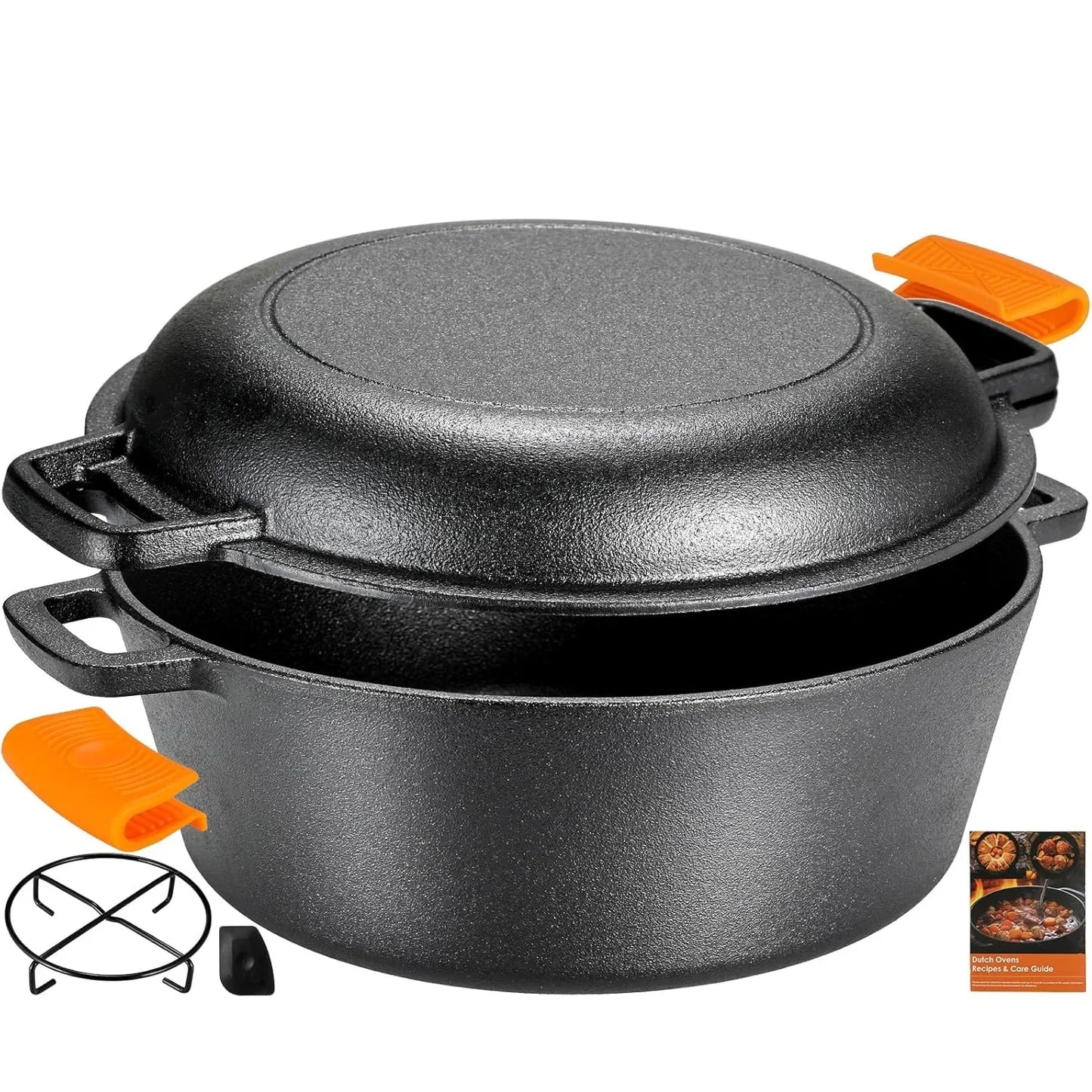 Pre Seasoned Cast Iron Double Dutch Oven With Lid Durable