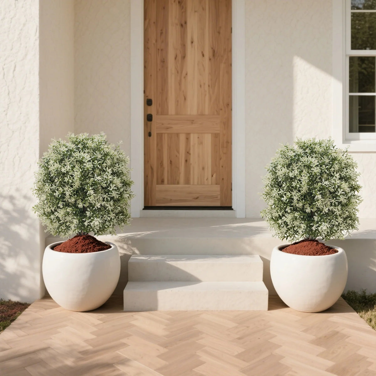 2 Pack Artificial Boxwood Topiary Ball Bush with Ground Spike, Faux Greenery Shrubs, Fake Boxwood Plants for Garden Porch