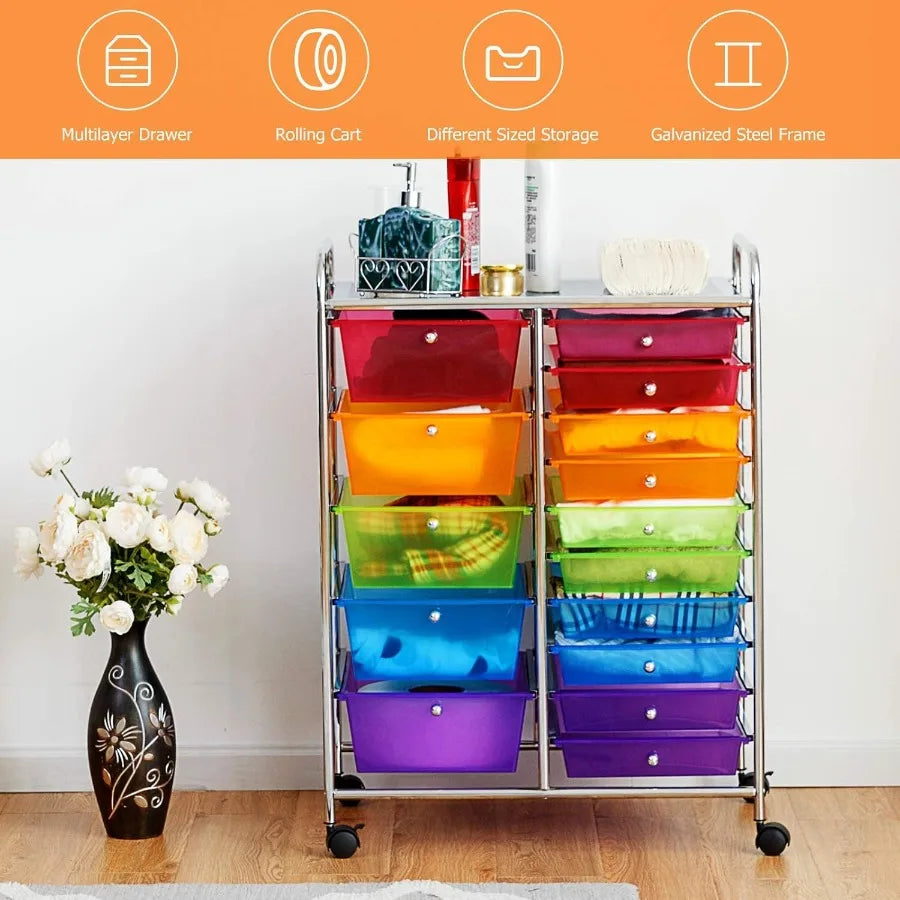 Giantex 15-Drawers Rolling Storage Cart, Mobile Book Paper Organizer Utility Trolley With Wheels, Ideal For School, Office, Home