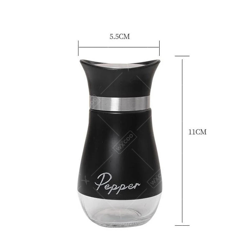 Kitchen Glass Spice Bottle Set Adjustable Refillable Salt and Pepper Shakers with Shelf Spice Dispenser with Pour Holes