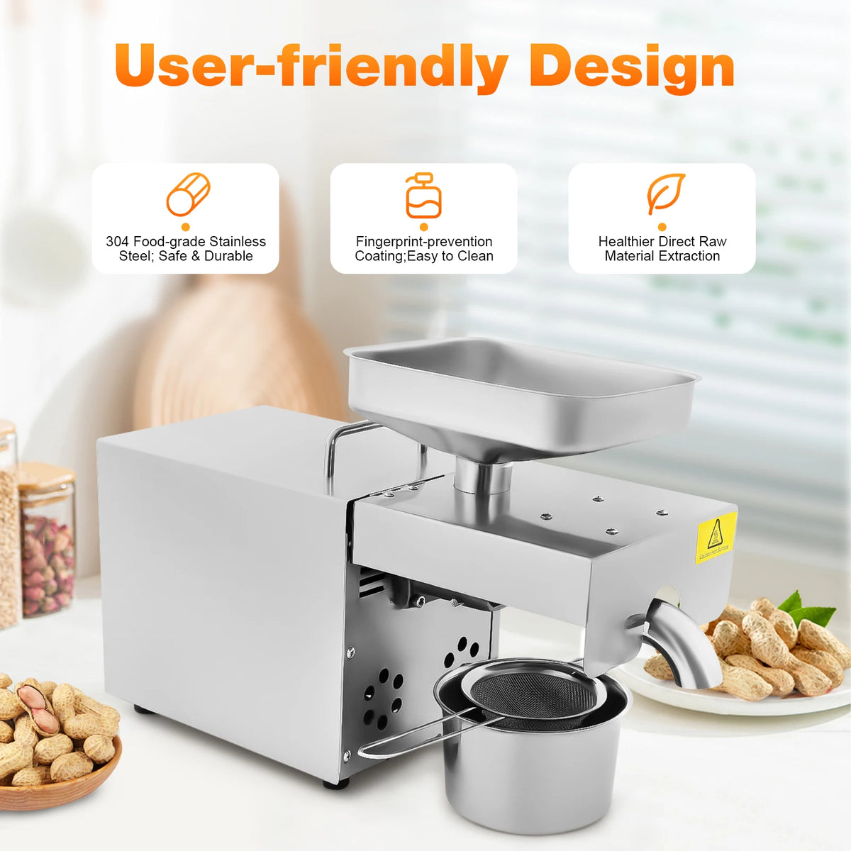 610W Electric Oil Press Machine 304 Stainless Steel Cold/Hot Press Brushless Motor Temp Control for Nuts Seeds Olive 110V/220V