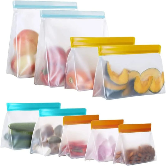 Reusable Food Storage Bags Stand Up, 60 Pack Leakproof Freezer Bags,  Gallon Bags, Reusable Plastic Snack Bags, Lunch Sandwich Bags for Home & Travel