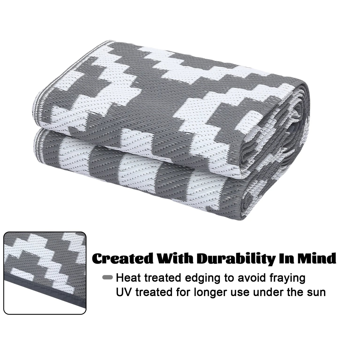 StudysetCN Outdoor Geometric Straw Rug Waterproof Reversible Mat