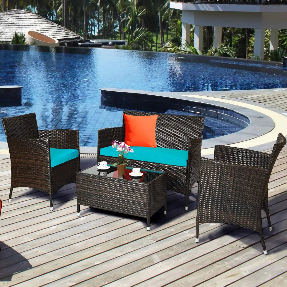 XIAOLANG 4 Piece Rattan Patio Set Outdoor Wicker Conversation Set