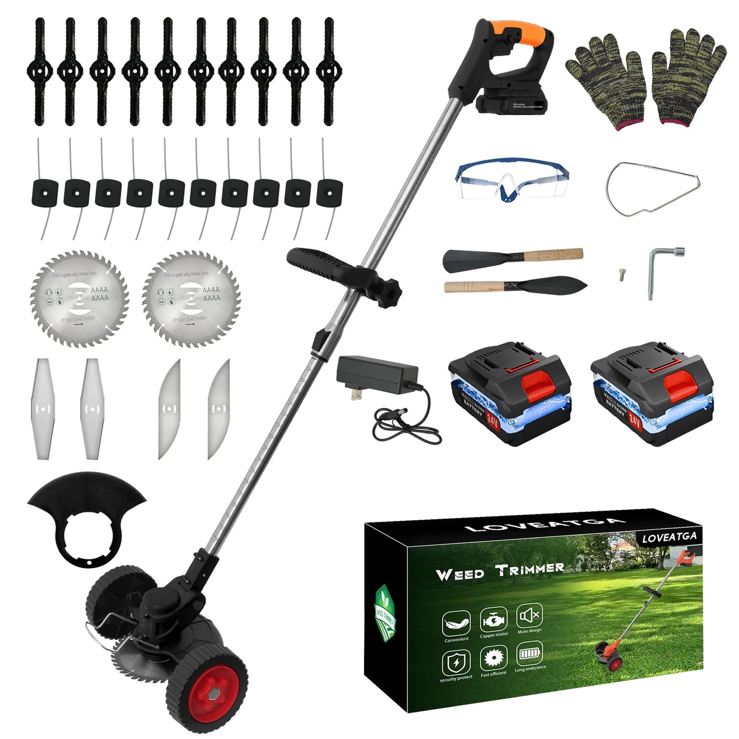 21V Cordless Grass Trimmer Electric 3-in-1 Lightweight with 2x2.0Ah Lithium-ion Batteries Charger Lawn Mower Edger Brush Cutter