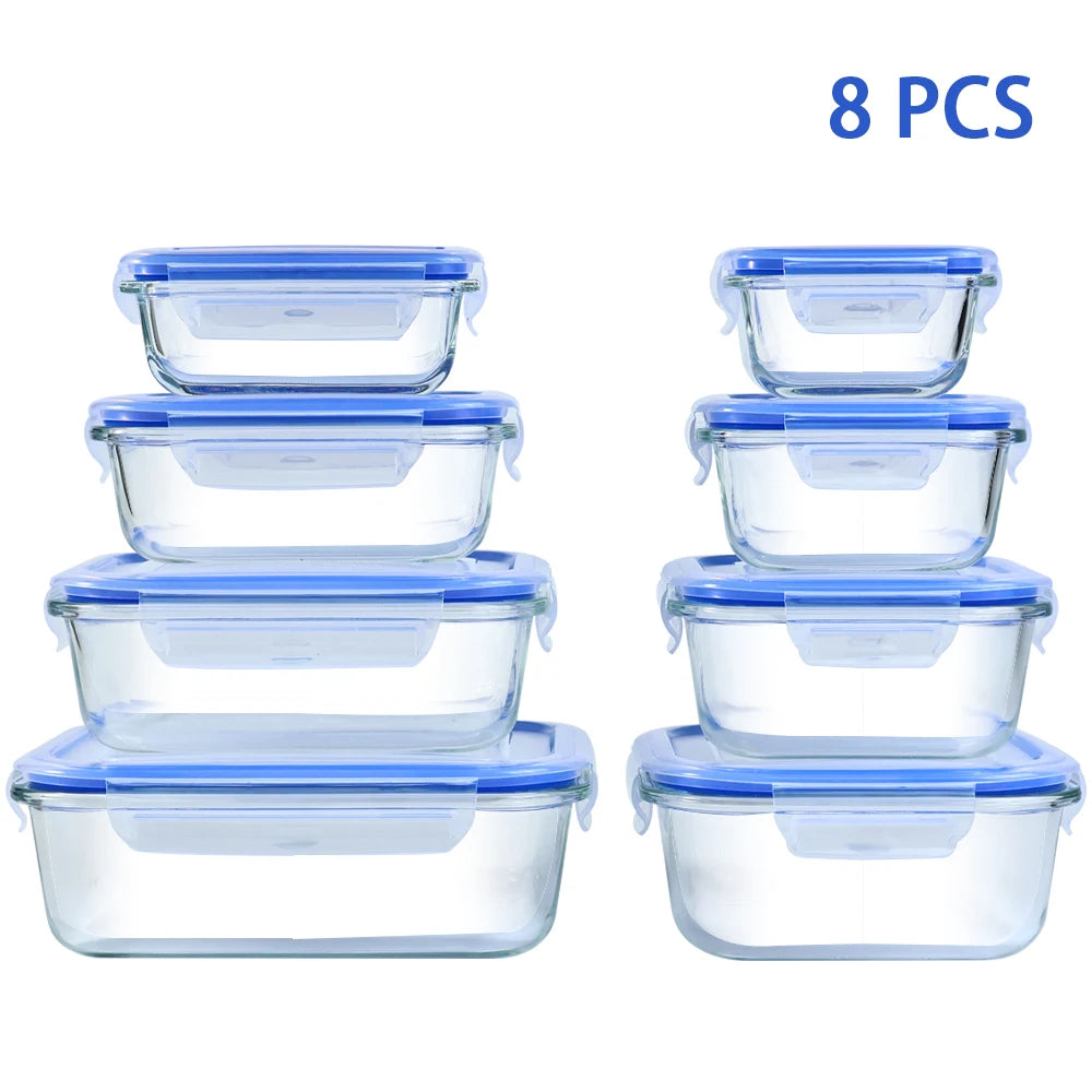 Glass Food Storage Containers 8 Pieces Leakproof Airtight Microwave Safe