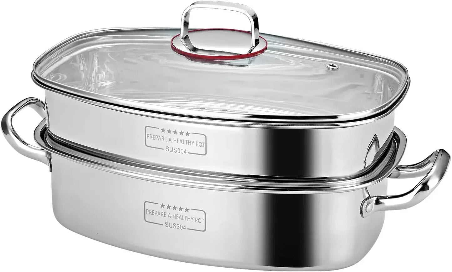 Two Tier Stainless Steel Fish Steamer Stockpot Cookware With Rack