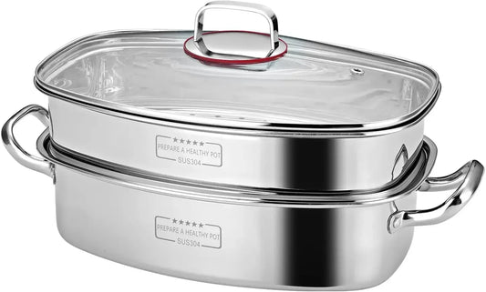 Two Tier Stainless Steel Fish Steamer Stockpot Cookware With Rack