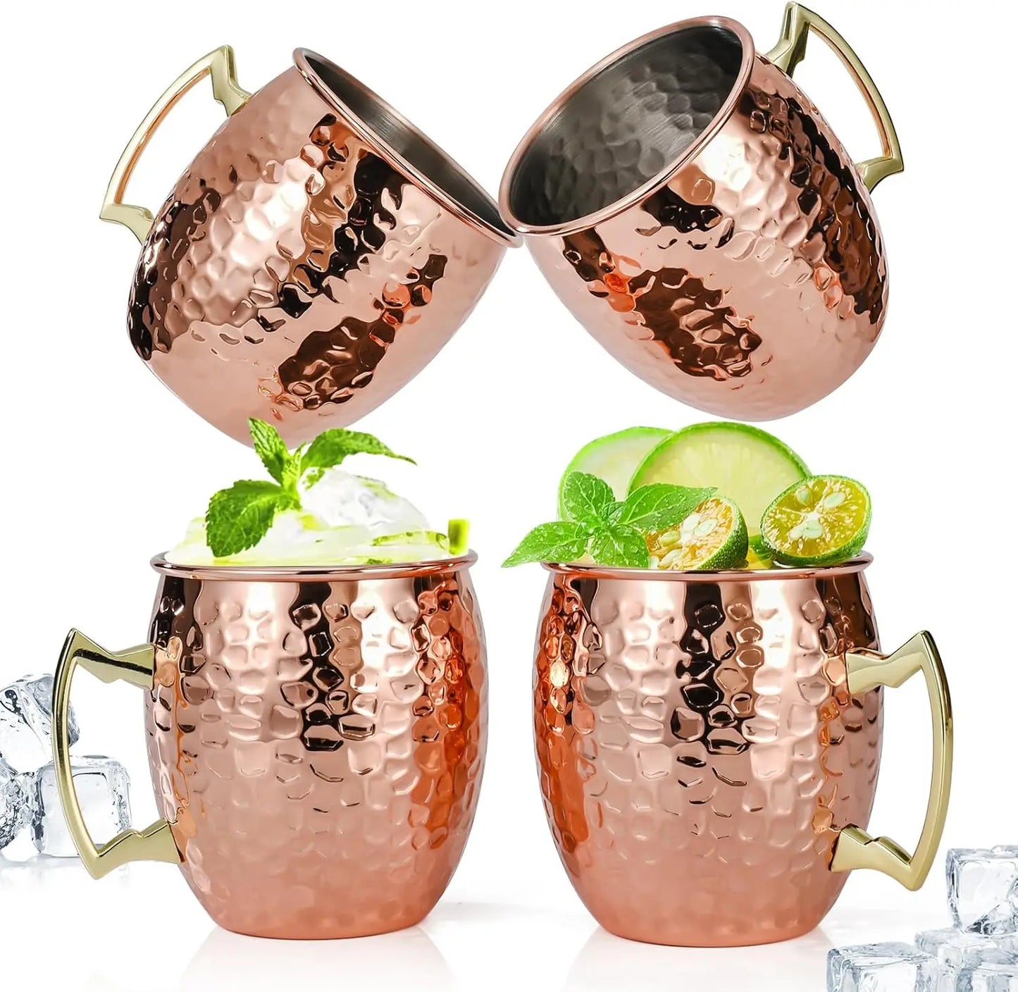 Hammered Copper Moscow Mule Mugs Set Of 4 With Stainless Steel Lining