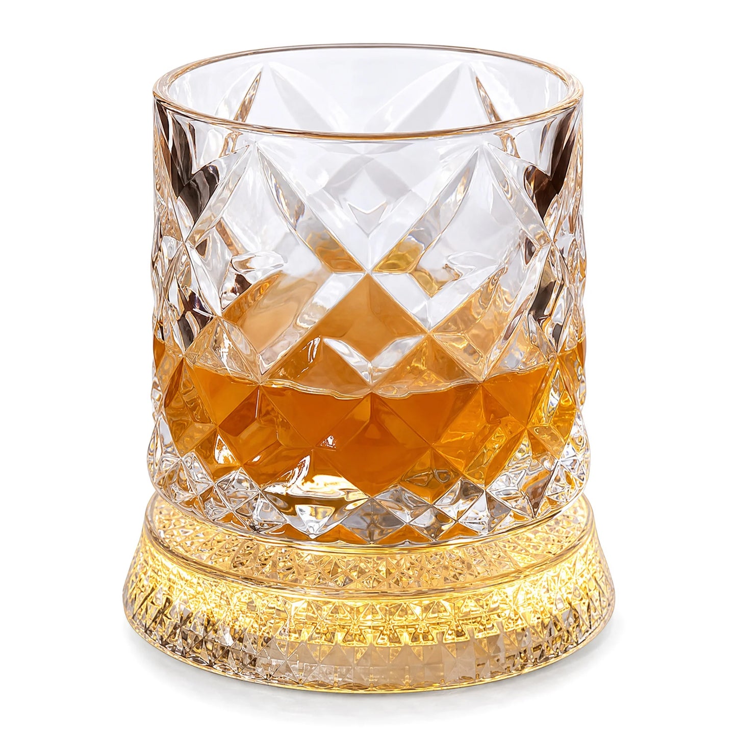Rotating Whiskey Glass With LED Light Up Coaster Set