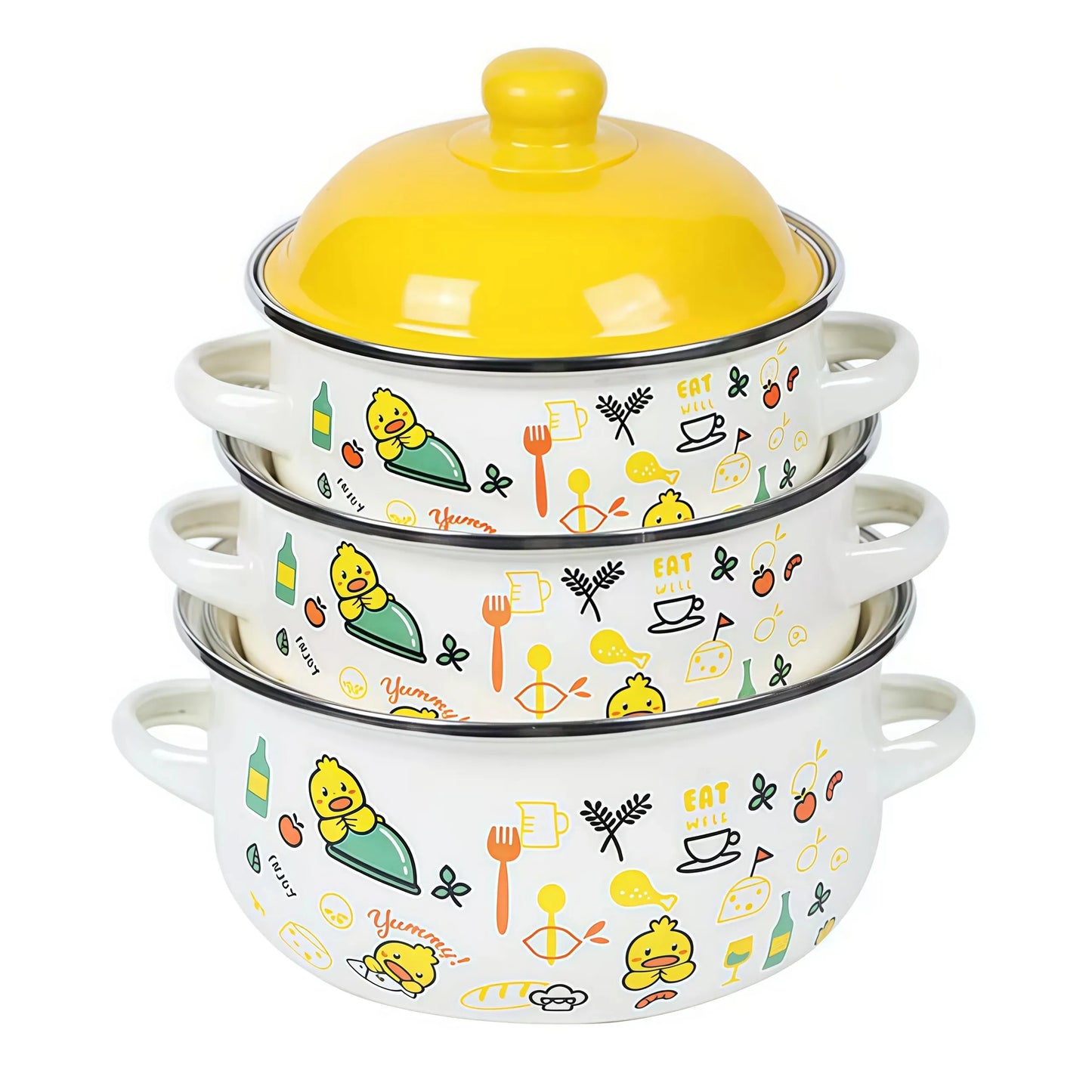Vintage Enamel Stock Pot Set For Induction And Gas Stoves
