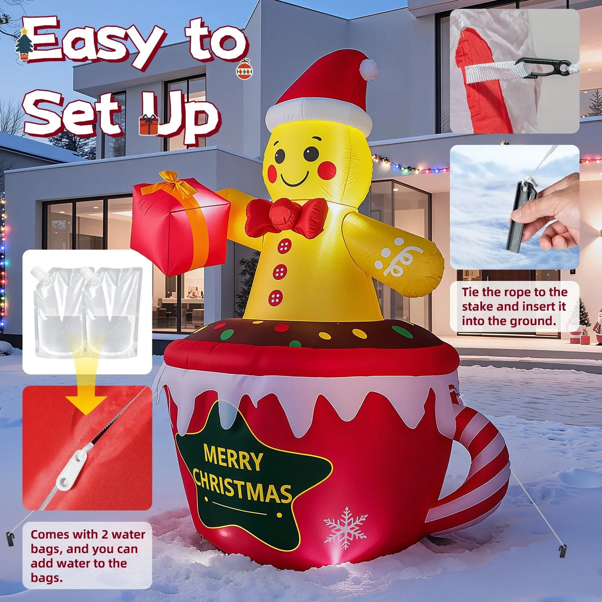 7.2ft Christmas Inflatable Decoration Outdoor Gingerbread Man Cup Shape Blow Up Model With LED Light For Xmas Party Garden Decor