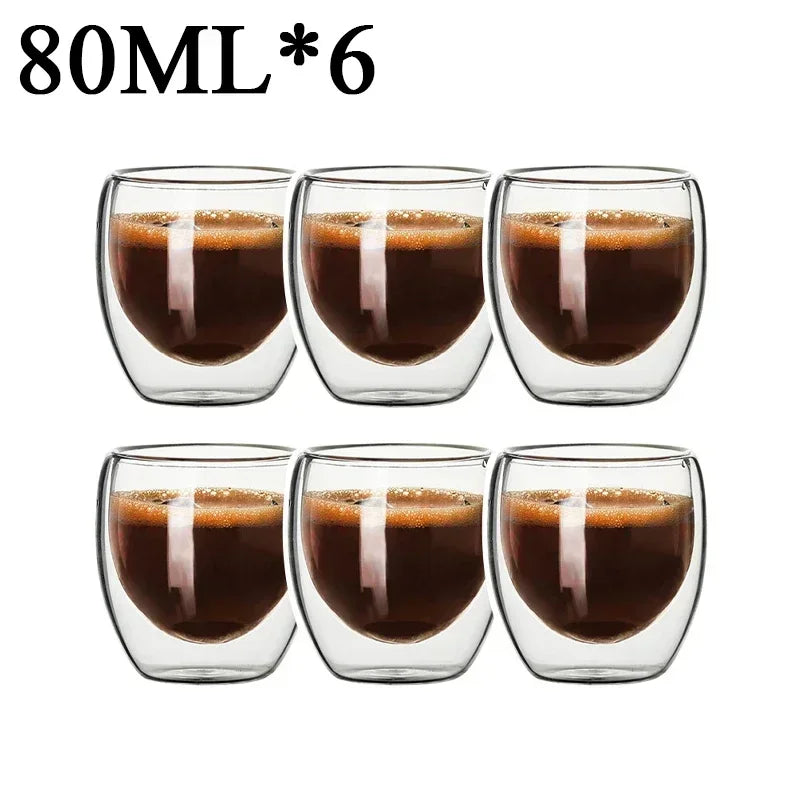 Double Wall Borosilicate Glass Mugs Set Drinkware Heat Resistant