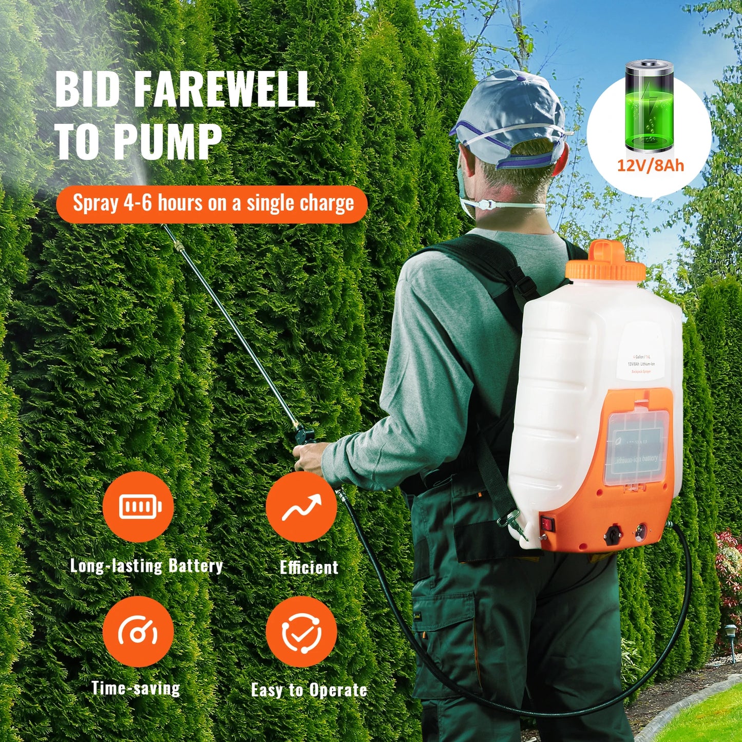 SucceBuy Battery Powered Backpack Sprayer Adjustable Pressure 4 Gallon Tank with 8/6Nozzles 2Wands for Weeding Spraying Cleaning