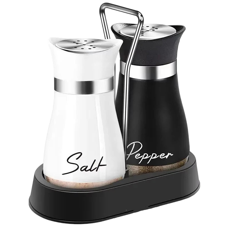 Kitchen Glass Spice Bottle Set Adjustable Refillable Salt and Pepper Shakers with Shelf Spice Dispenser with Pour Holes