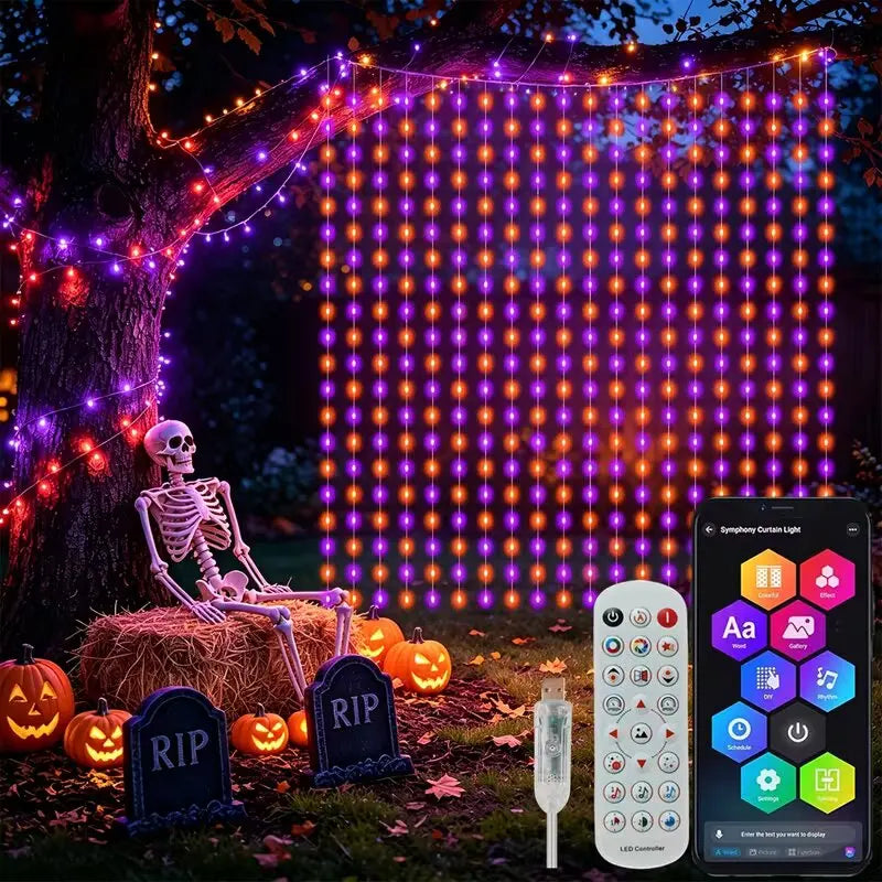 Indoor and Outdoor LED Curtain Fairy String Lights Equipped with Music Sync Mode & Handheld Remote Controller, Smart Hanging Ambient Decor Lighting for Christmas Festival, All Kinds of Themed Parties and Daily Household Inter