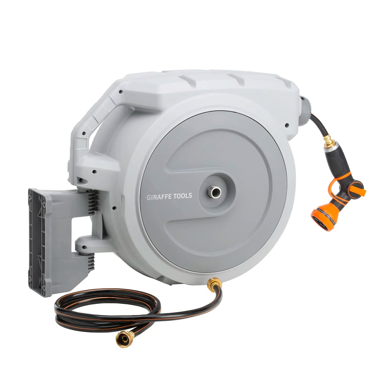 Giraffe Tools Retractable Garden Hose Reel 1/2 Inch x 130 ft, Super Heavy Duty, Any Length Lock, Slow Return System, Wall Mounted and 180 Deg Swivel Bracket