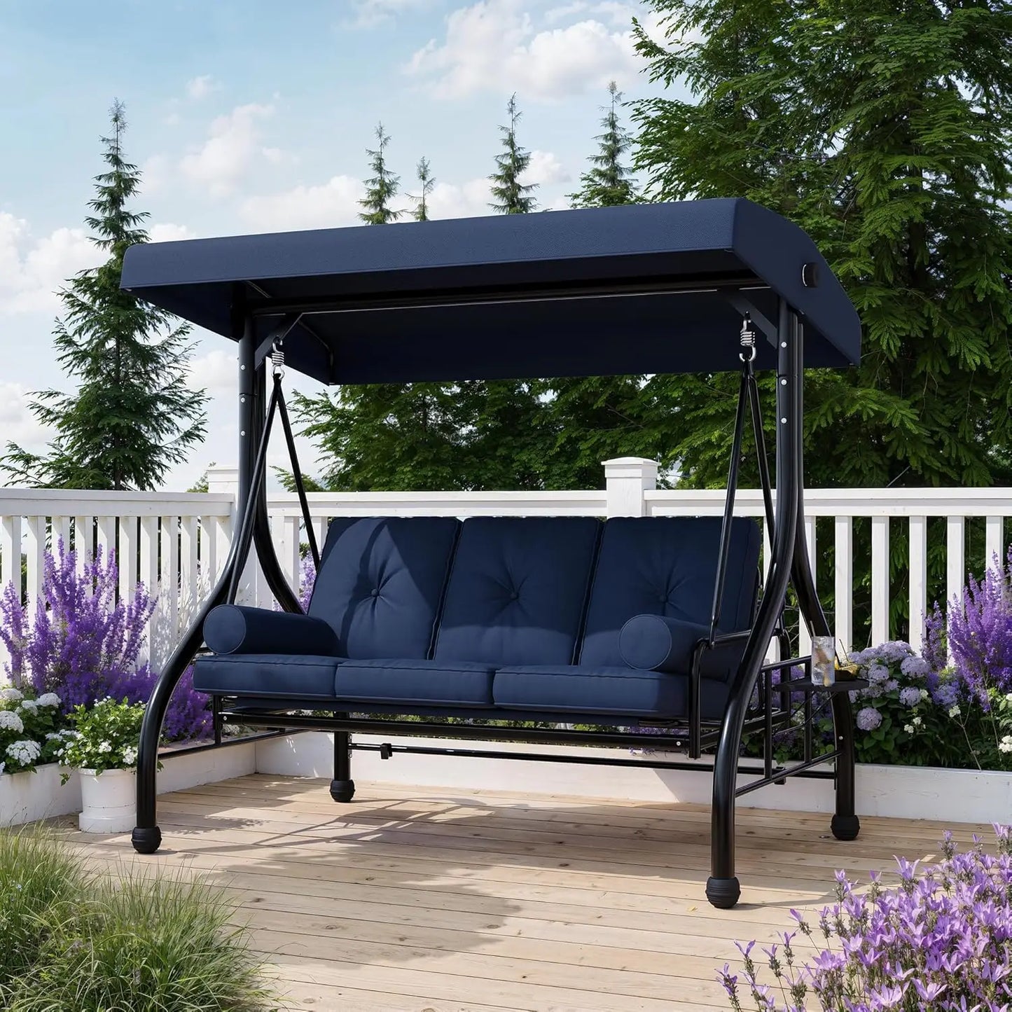 HiMISS 3-Seat Outdoor Porch Swing With Adjustable Canopy