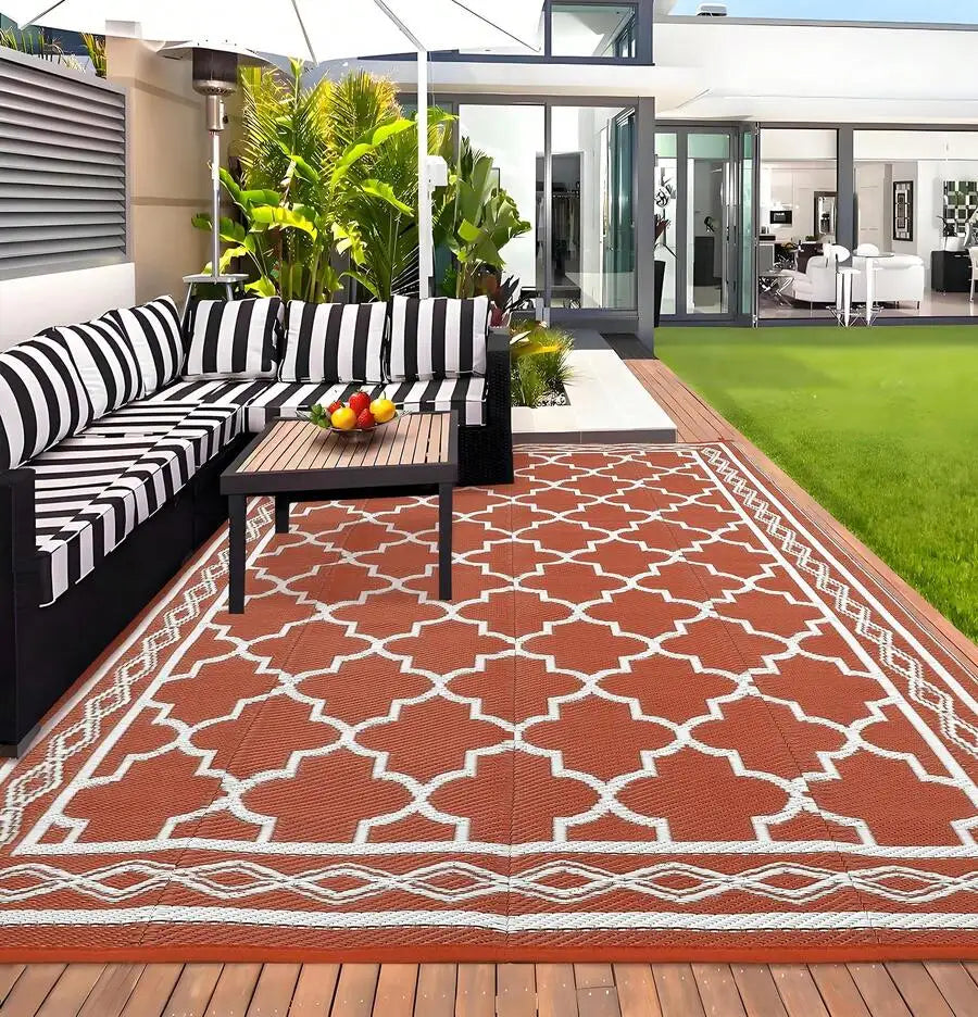 Geometric Outdoor Rug Waterproof Patio Mat For Balcony Camping