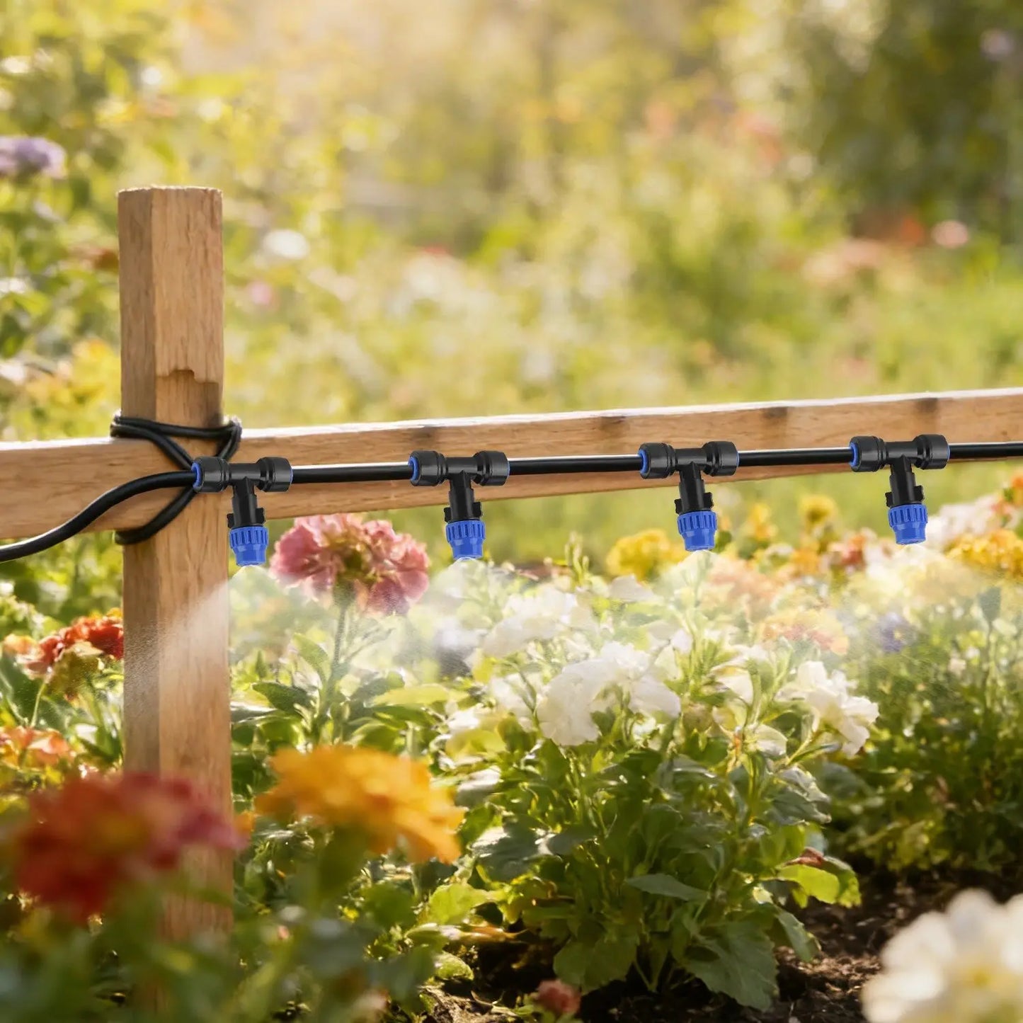 Upgraded Drip Irrigation System Kit 75FT, Adjustable Misting Nozzles Leak-Proof, with 20 Stakes & Nozzles, for Garden/Greenhouse/Outdoor Plants, 1 Set
