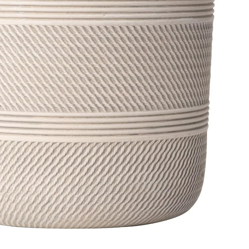 Round White Grooved Ceramic Plant Planter for Indoor Decor