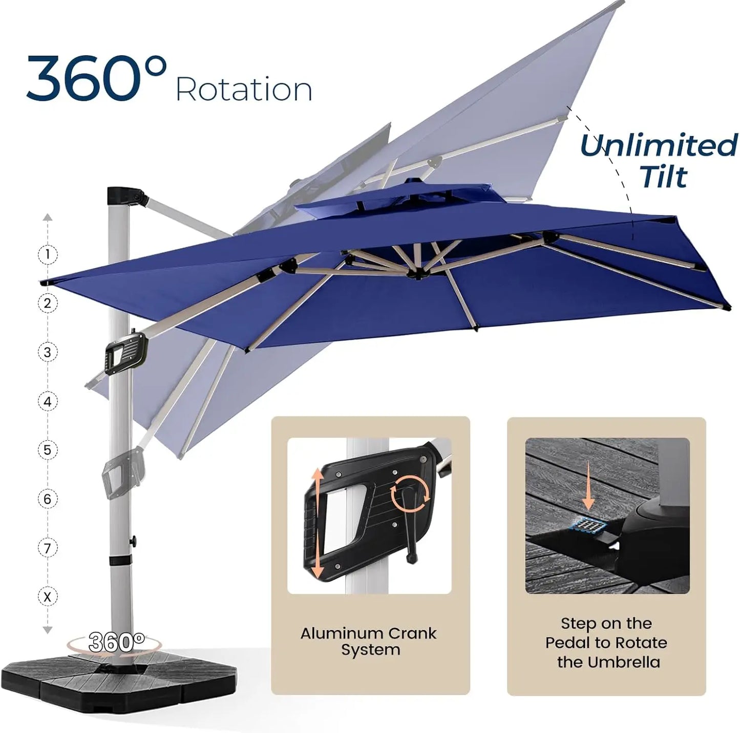 Cantilever Offset Patio Umbrella With 360 Degree Rotation