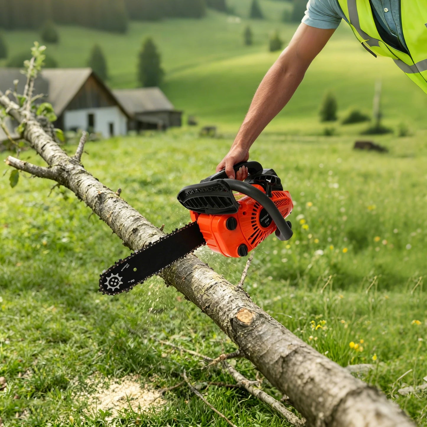 25.4cc 900W Gas Powered Chainsaw, 11.8 Inch Guide Bar 2-Stroke Handheld Mini Petrol Chainsaw for Garden Tree Pruning Wood Cutting